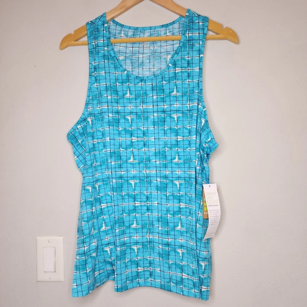 NWT Title Nine Matahari Blue Shibori Blocks Racerback Tank Size XL Stinkstopper - Picture 10 of 14